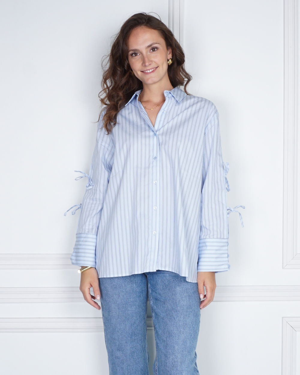 GESTREEPTE BLOUSE SELINI LICHT BLAUW