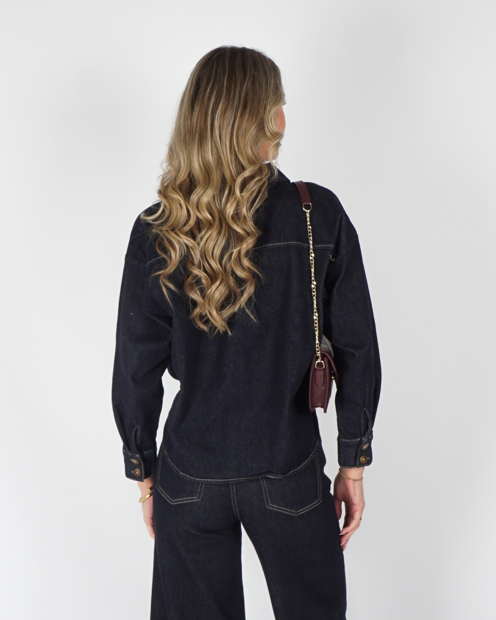 DENIM BALLON BLOUSE MARLIN DONKERBLAUW