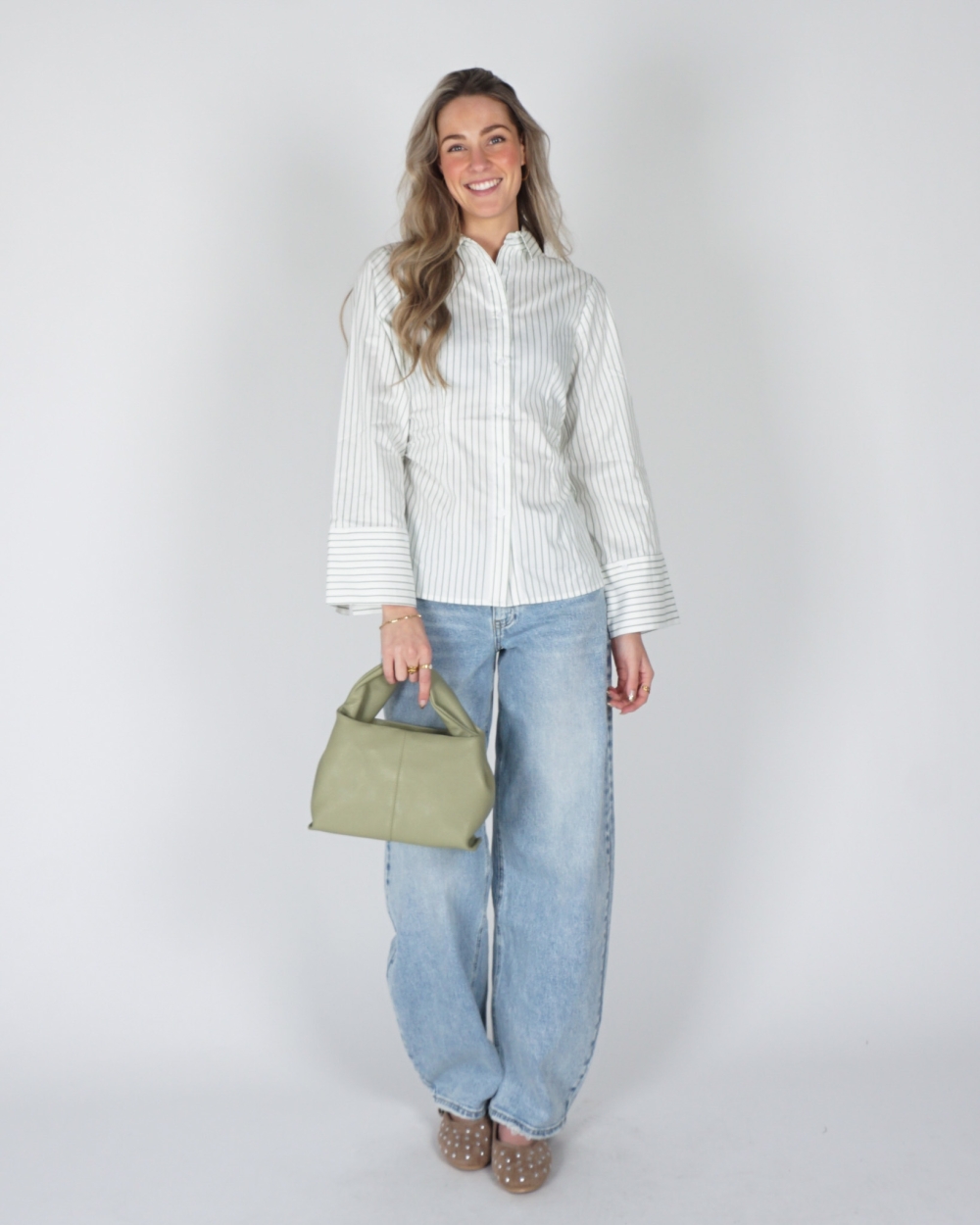 BLOUSE CAROLI ECRU/GROEN