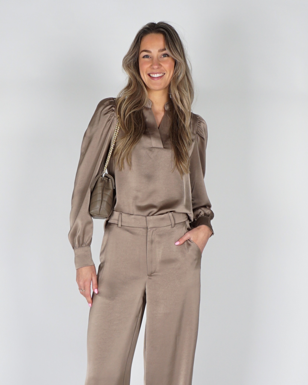 SATIJNEN BLOUSE ROSSLYN TAUPE