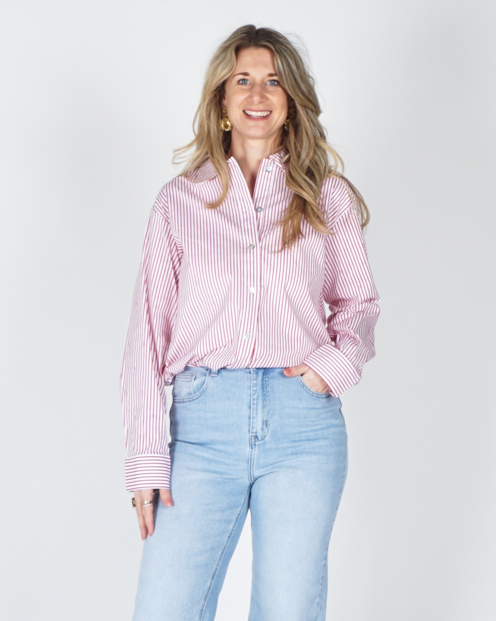 BLOUSE ARIANA STRIPE ROOD/WIT