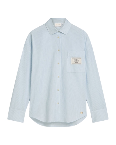GESTREEPTE BLOUSE NEVEAH MET SJAALTJE BLAUW/WIT