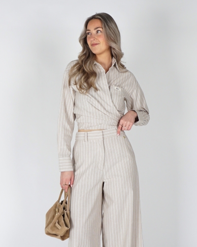 Josh V BLOUSE BANKS MET STREPEN BEIGE