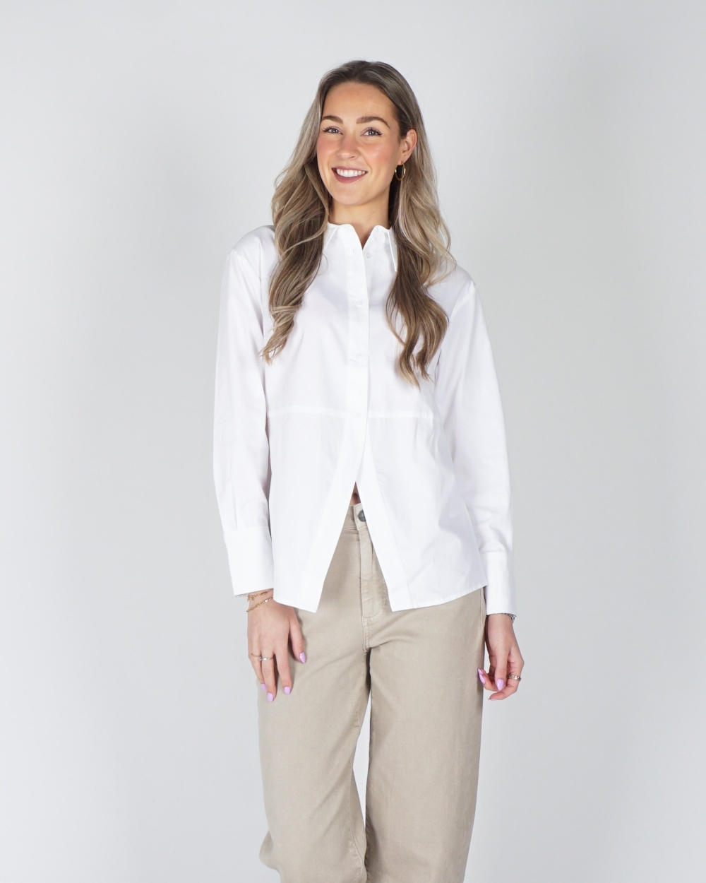 POPLIN BLOUSE MET SPLITDETAIL WIT