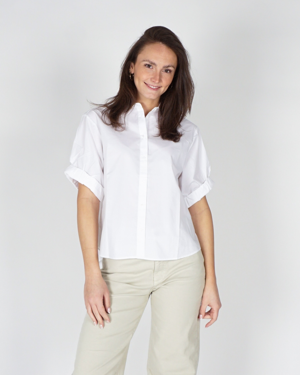 BLOUSE MET OMGESLAGEN MOUWEN WIT