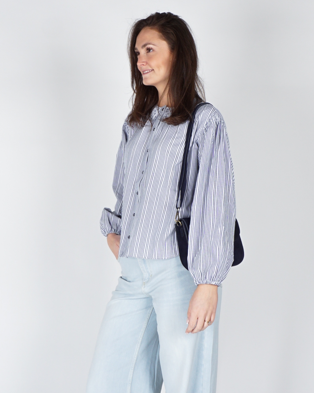 GESTREEPTE BLOUSE BLAUW