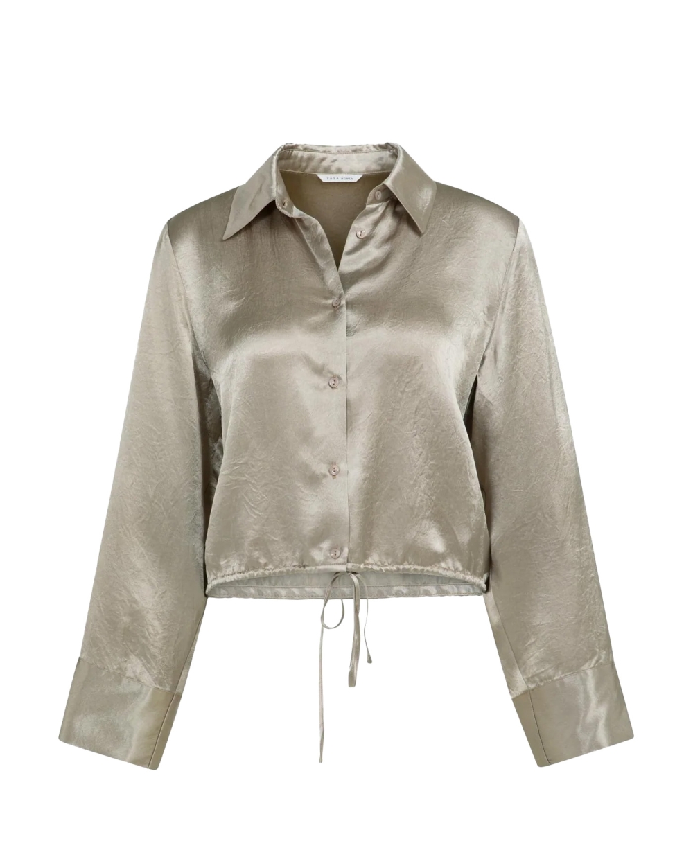 SATIJNEN BLOUSE MET TREKKOORD BEIGE