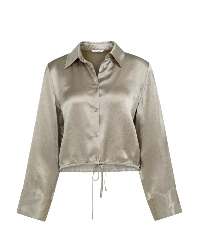 SATIJNEN BLOUSE MET TREKKOORD BEIGE