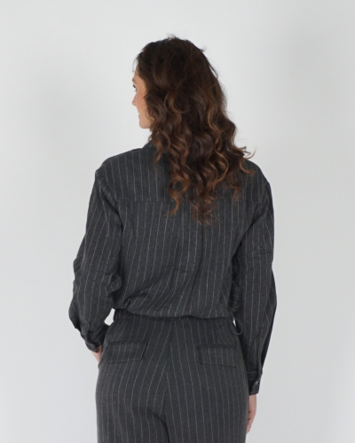 BLOUSE NEWPORT STRIPE STRASS GRIJS