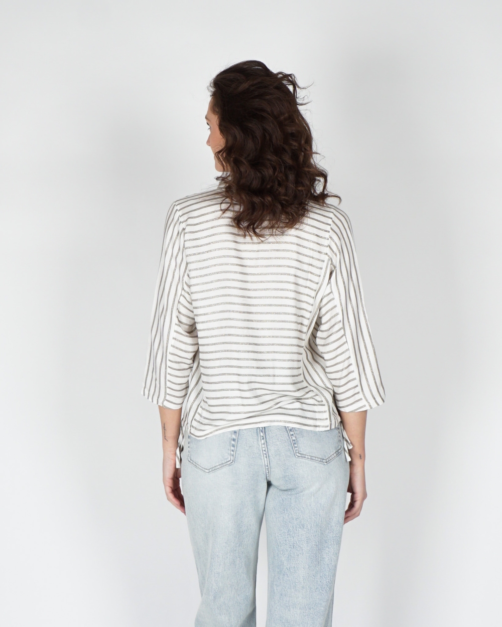 BLOUSE GESTREEPT ZILVER