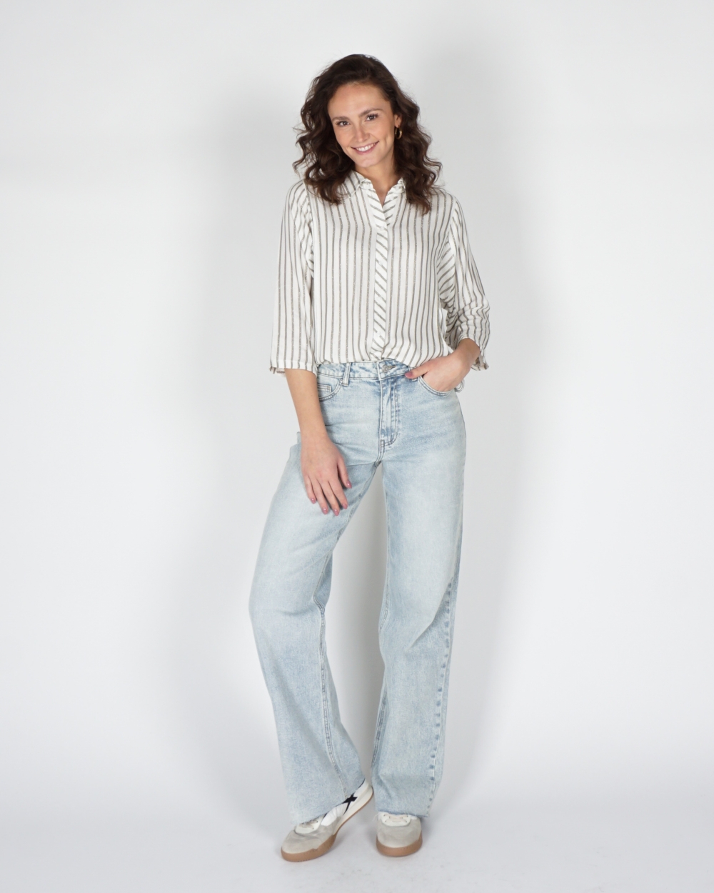BLOUSE GESTREEPT ZILVER