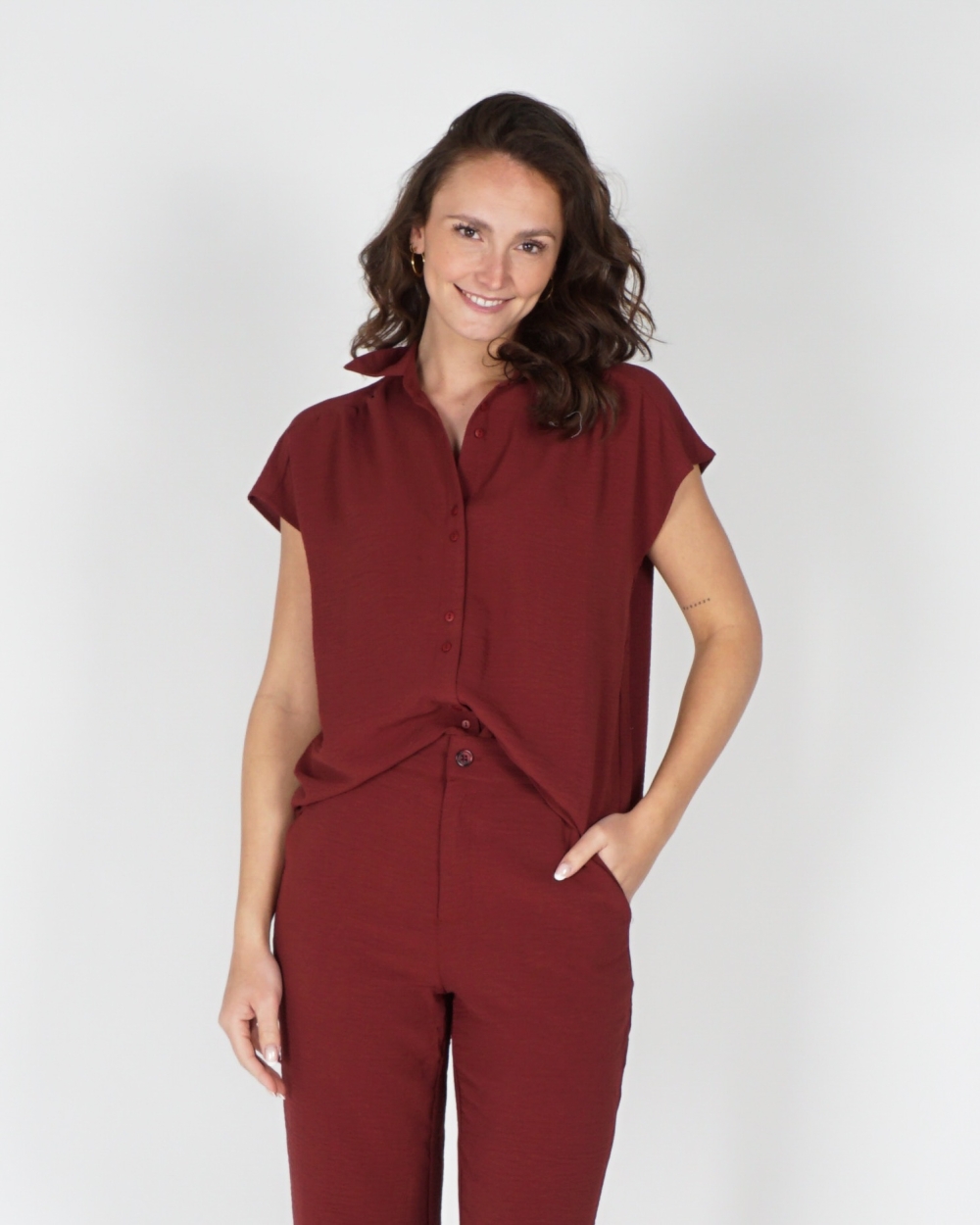 BLOUSE KORTE MOUW BORDEAUX