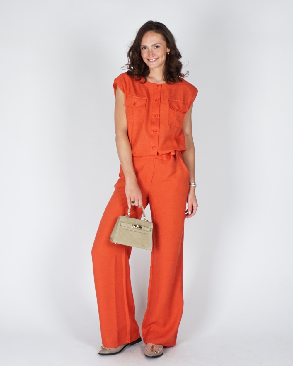 CROPPED BLOUSE MET LINNENLOOK ROOD