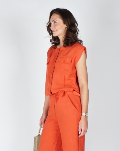 CROPPED BLOUSE MET LINNENLOOK ROOD