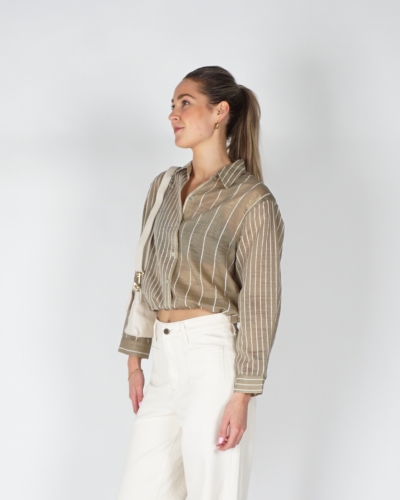 Nukus GESTREEPTE CROPPED BLOUSE NELLY GROEN