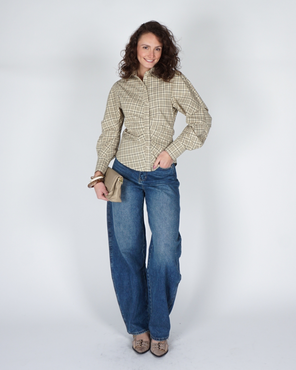 GETAILLEERDE BLOUSE RUIT AMERIE BEIGE