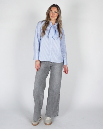 BLOUSE DISAKO BOW BLAUW WIT