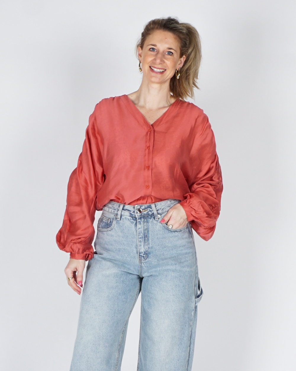 OVERSIZED BLOUSE RAMONA MET RUCHING ROSE