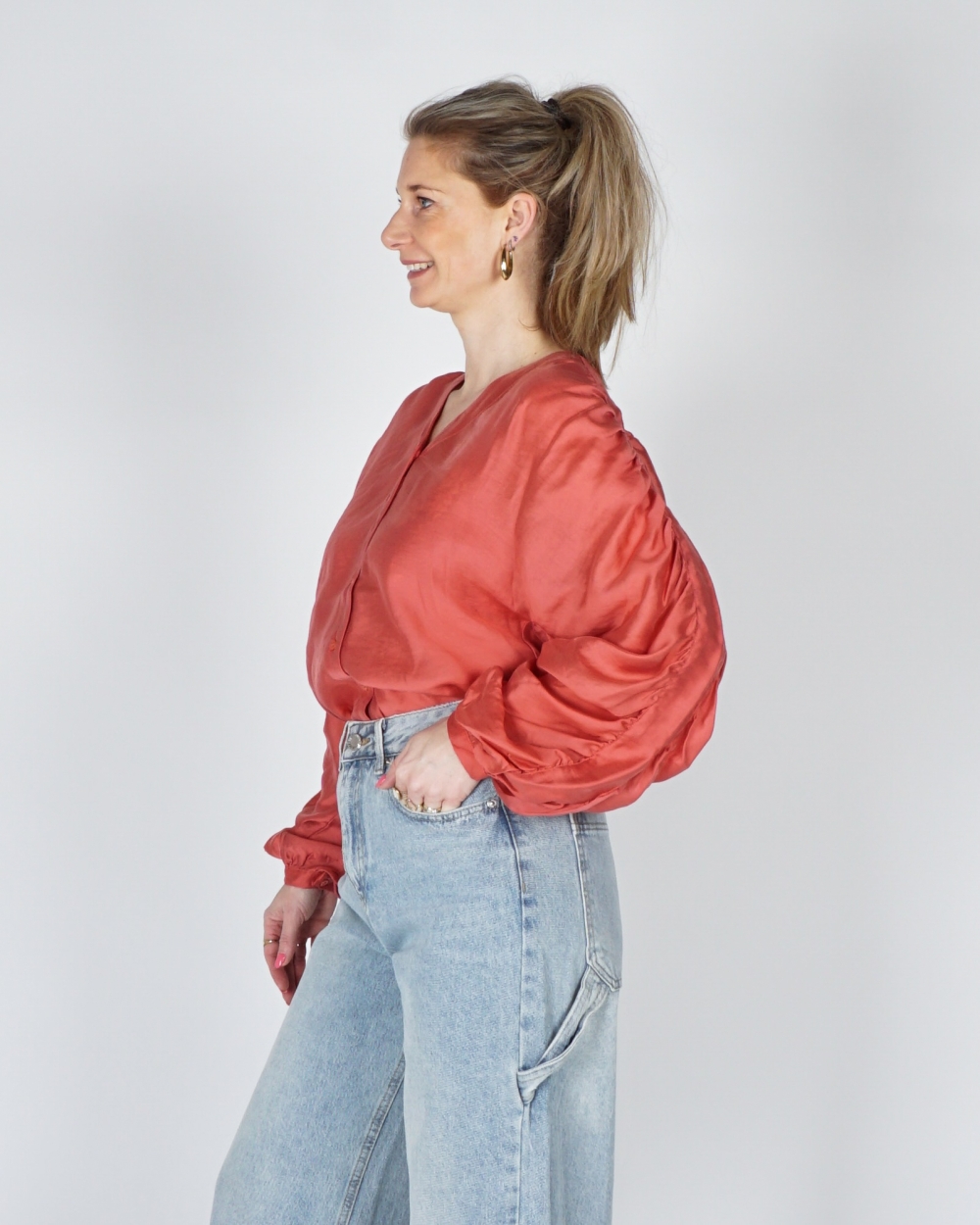 OVERSIZED BLOUSE RAMONA MET RUCHING ROSE