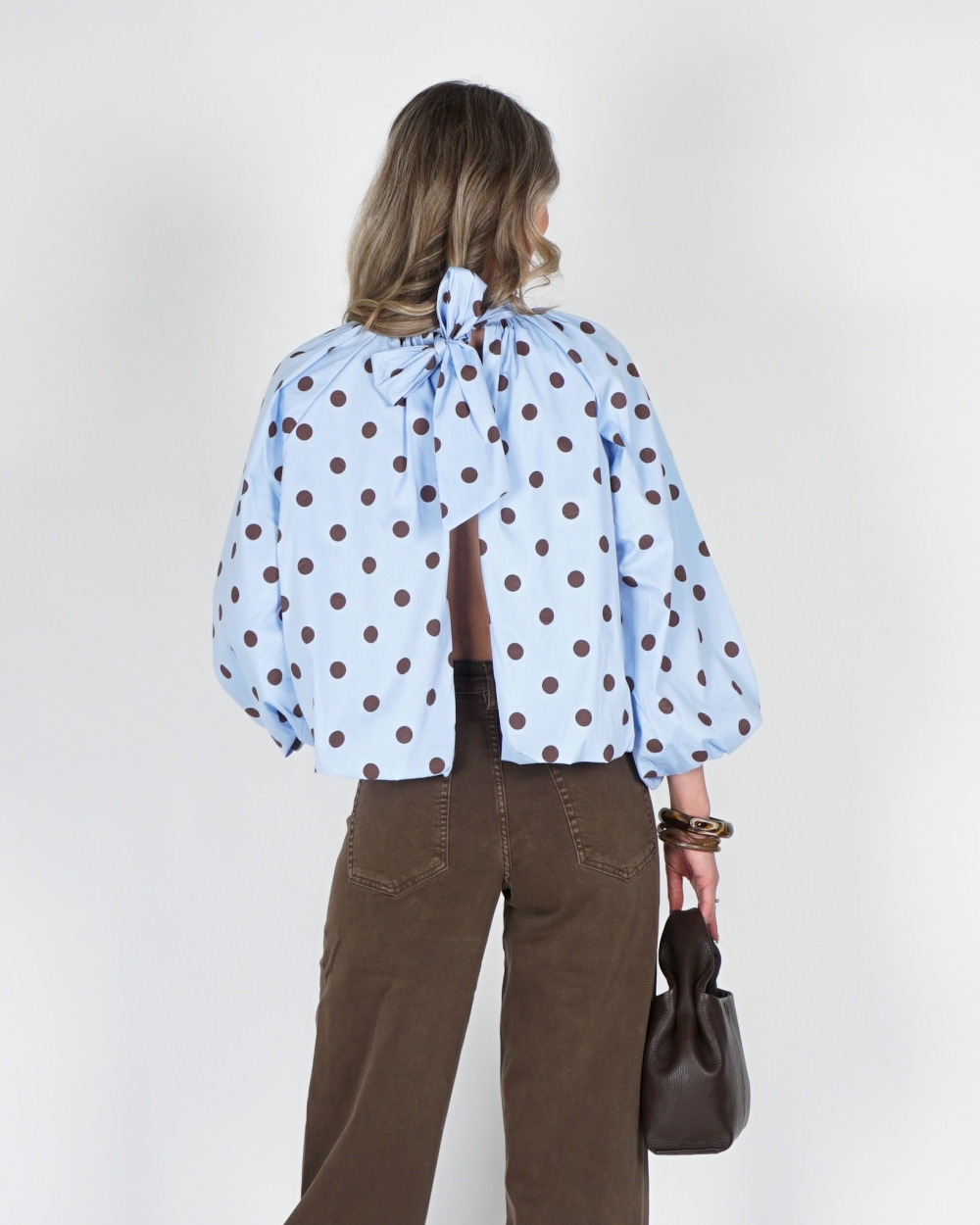 POLKA DOT BALLON BLOUSE BLAUW BRUIN