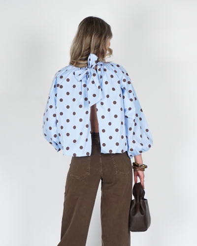 POLKA DOT BALLON BLOUSE BLAUW BRUIN
