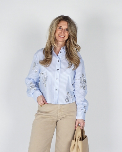 Nukus GESTREEPTE BLOUSE MET KRAALTES ADORA BLAUW