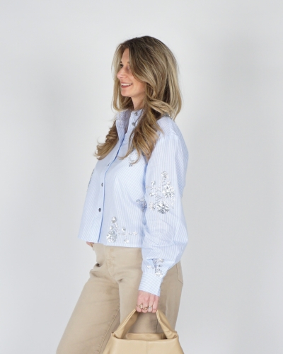 Nukus GESTREEPTE BLOUSE MET KRAALTES ADORA BLAUW