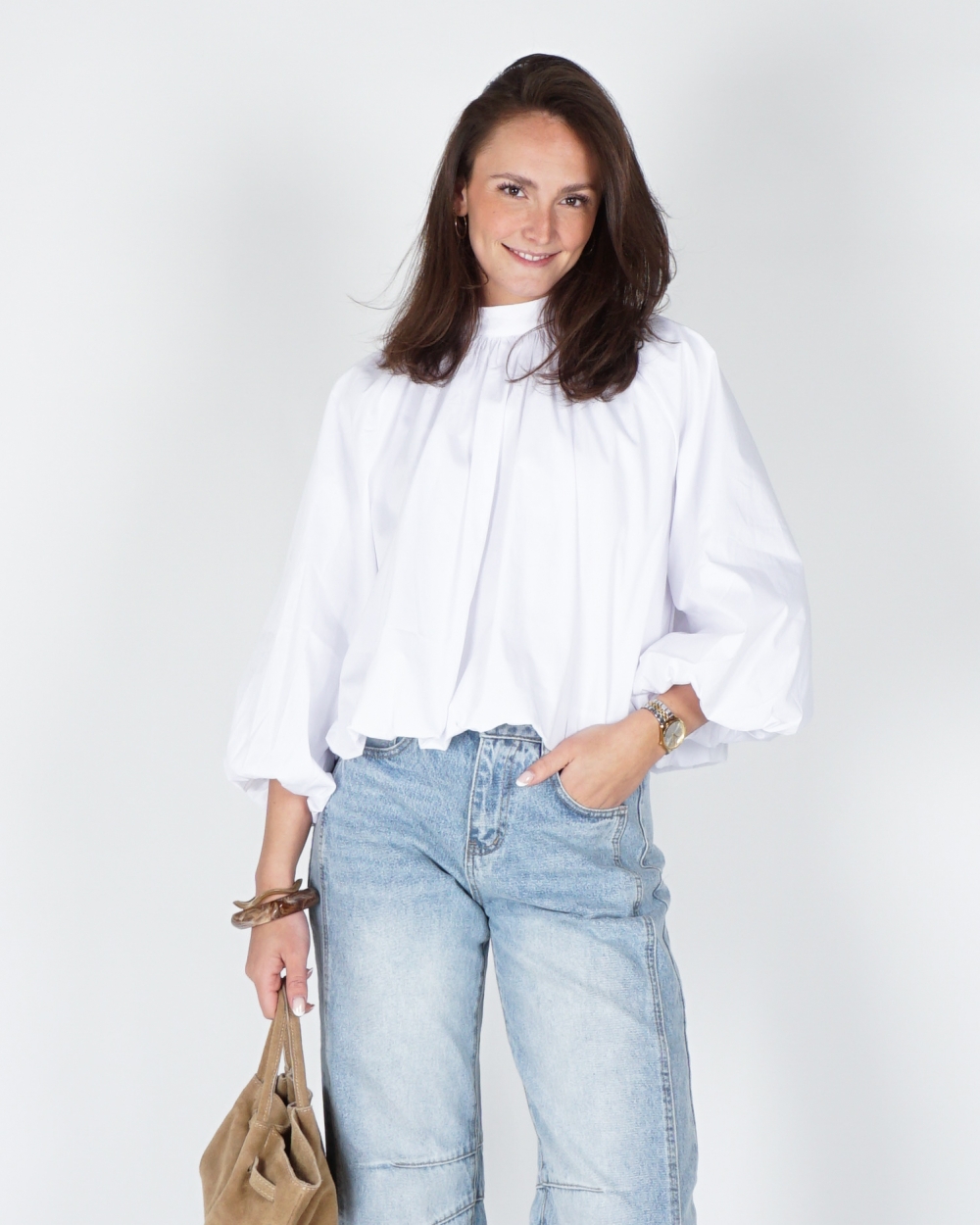 BALLON BLOUSE MET STRIK WIT