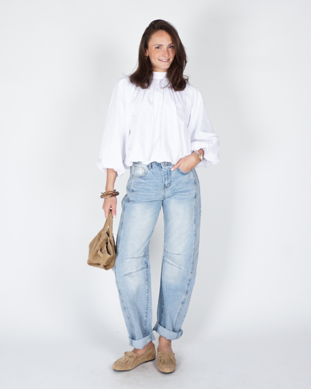 BALLON BLOUSE MET STRIK WIT