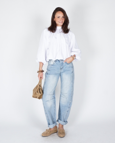 BALLON BLOUSE MET STRIK WIT