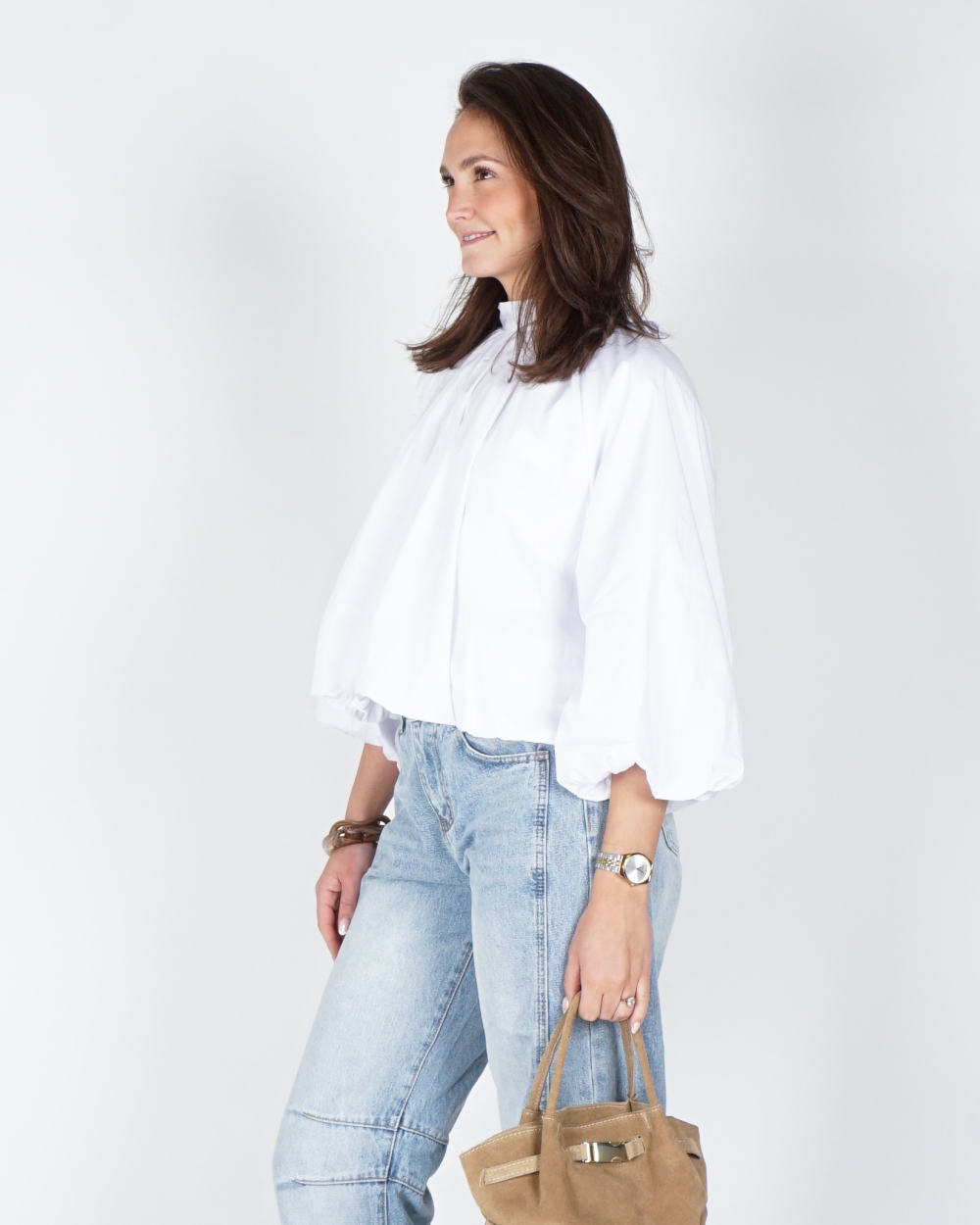 BALLON BLOUSE MET STRIK WIT