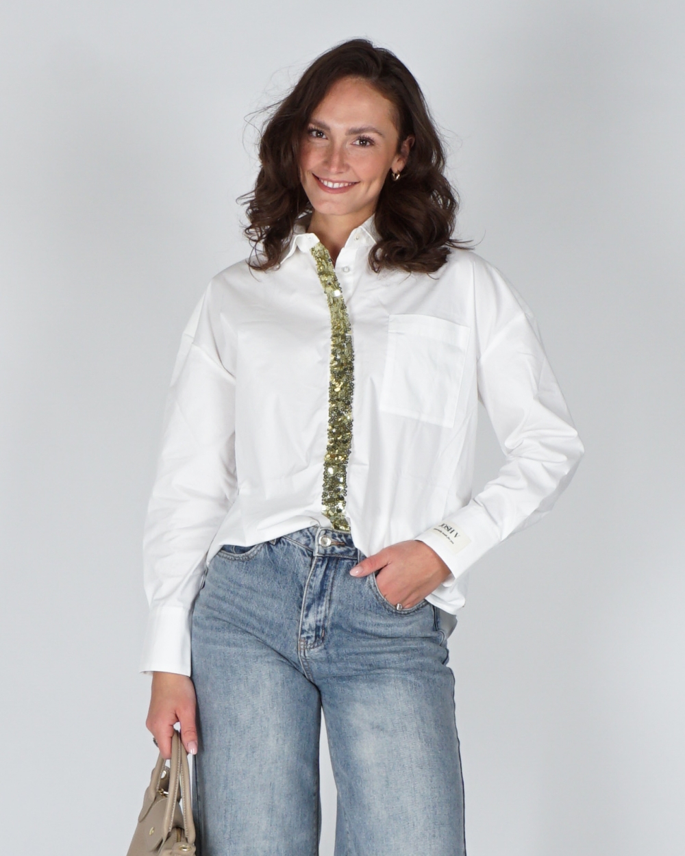 OVERSIZED BLOUSE MET PAILLETTEN CECILE ECRU