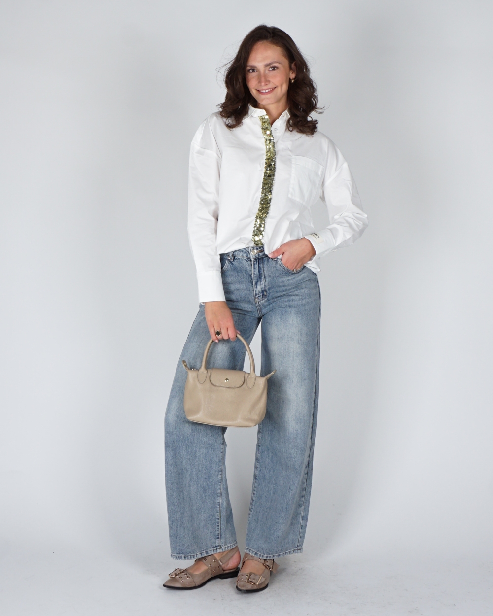 OVERSIZED BLOUSE MET PAILLETTEN CECILE ECRU