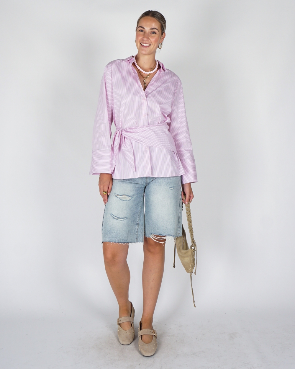 BLOUSE DITA SCARF STRIPE ROZE