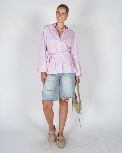BLOUSE DITA SCARF STRIPE ROZE