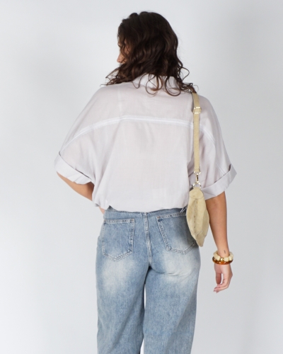 BLOUSE MET WIJDE MOUWEN EN GEVLOCHTEN DETAILS GRIJS