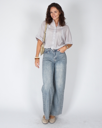 BLOUSE MET WIJDE MOUWEN EN GEVLOCHTEN DETAILS GRIJS