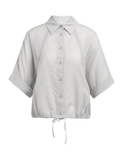BLOUSE MET WIJDE MOUWEN EN GEVLOCHTEN DETAILS GRIJS