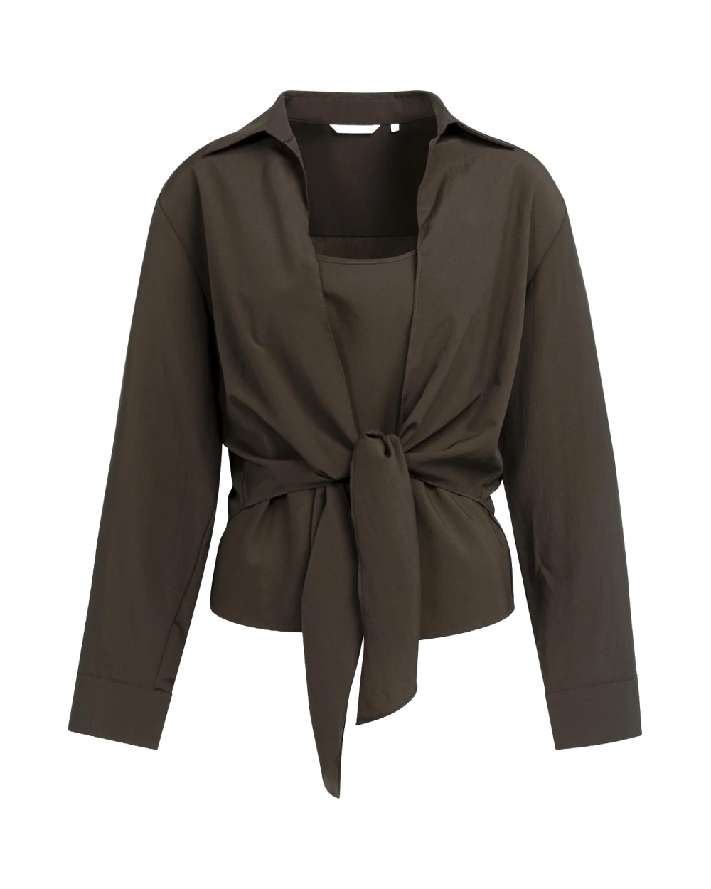 BLOUSE MET KNOOPDETAIL EN BIJPASSENDE TOP DONKERBRUIN