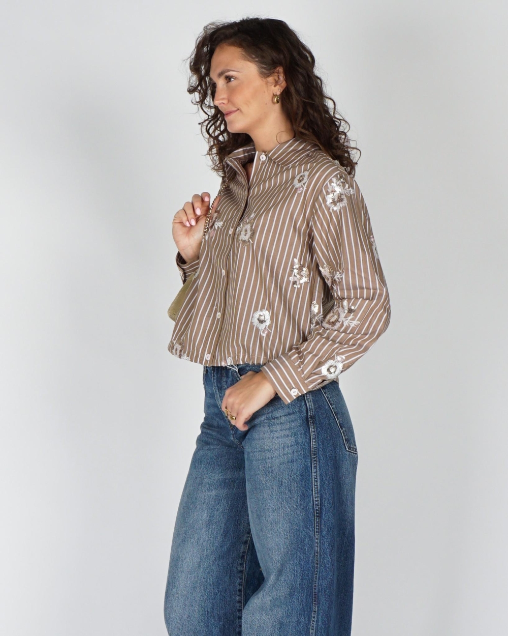 Nukus BLOUSE NEWPORT STRIPE FLOWER Beige