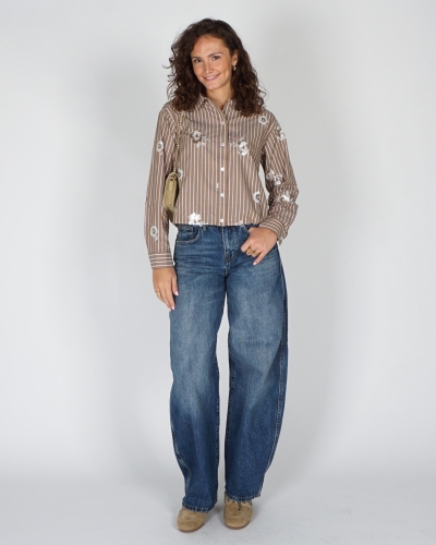 Nukus BLOUSE NEWPORT STRIPE FLOWER Beige