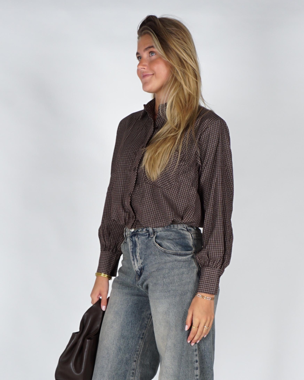 Gossip BALLON BLOUSE CHECKERED Bruin