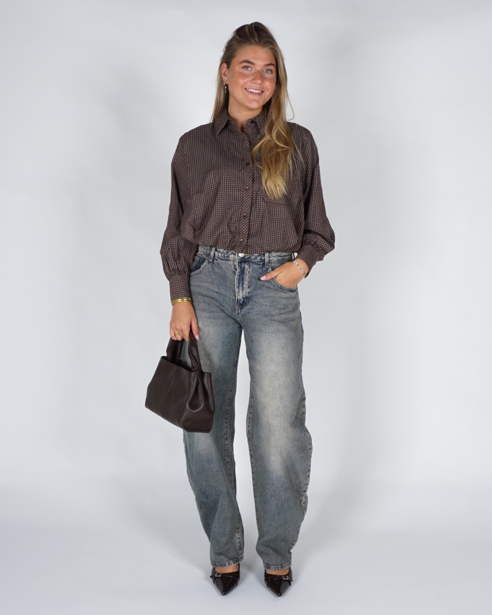 Gossip BALLON BLOUSE CHECKERED Bruin
