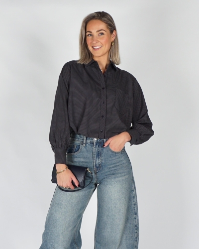 Gossip BALLON BLOUSE CHECKERED Donkerblauw