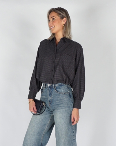 Gossip BALLON BLOUSE CHECKERED Donkerblauw