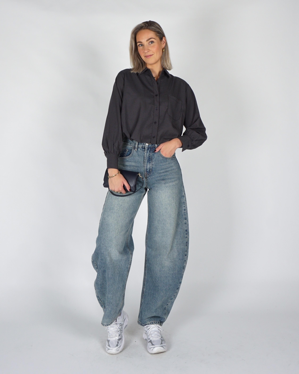 Gossip BALLON BLOUSE CHECKERED Donkerblauw