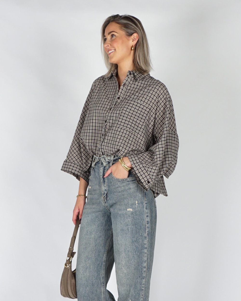 Gossip CHECK BLOUSE OVERSIZED Beige