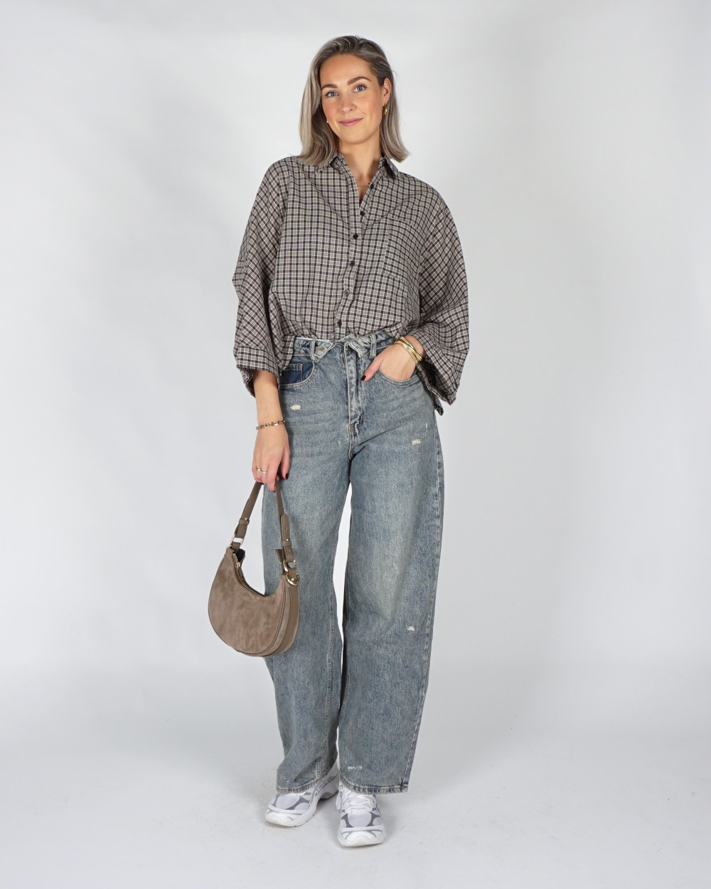 Gossip CHECK BLOUSE OVERSIZED Beige