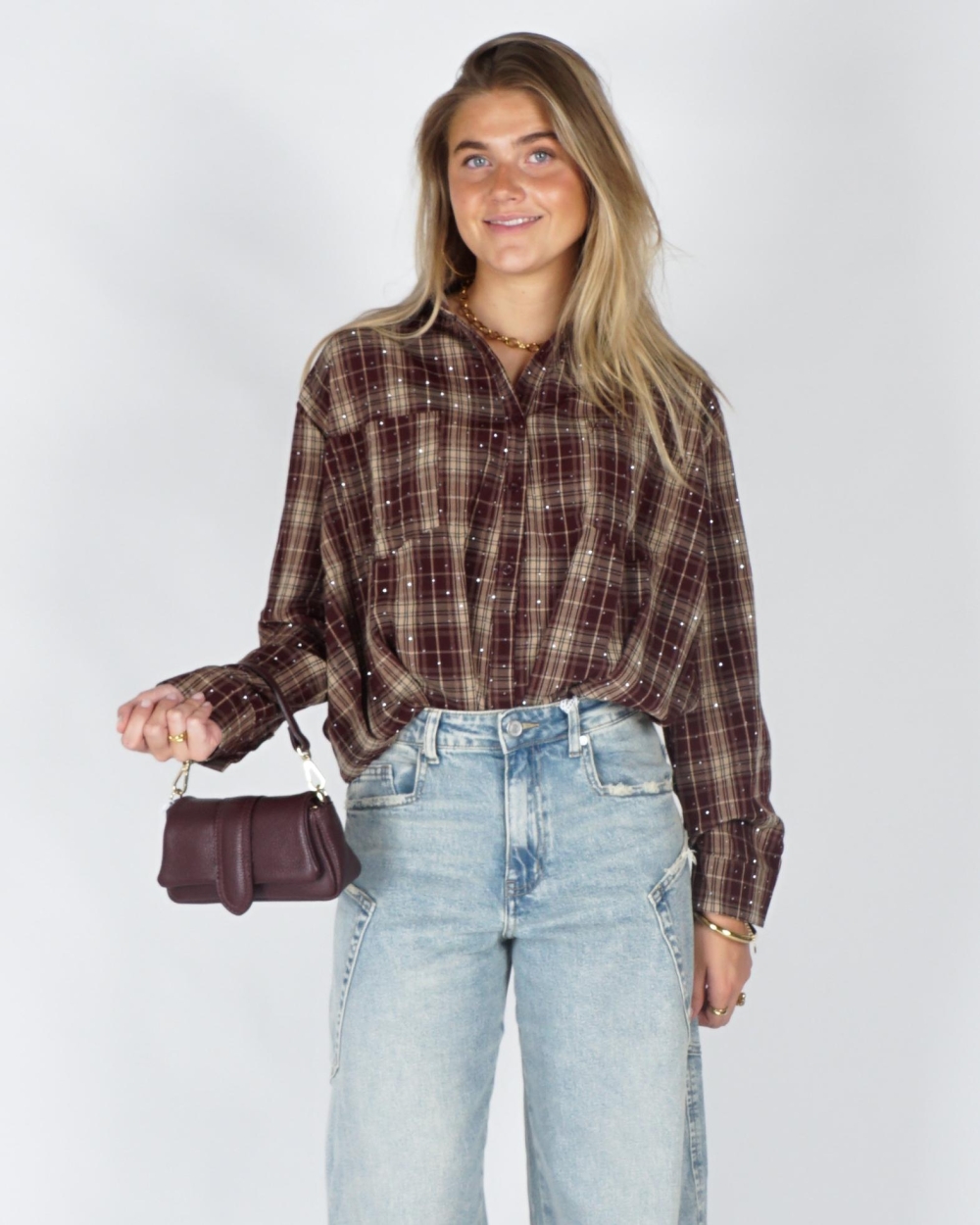 Gossip CHECK BLOUSE MET STRASS Bordeaux