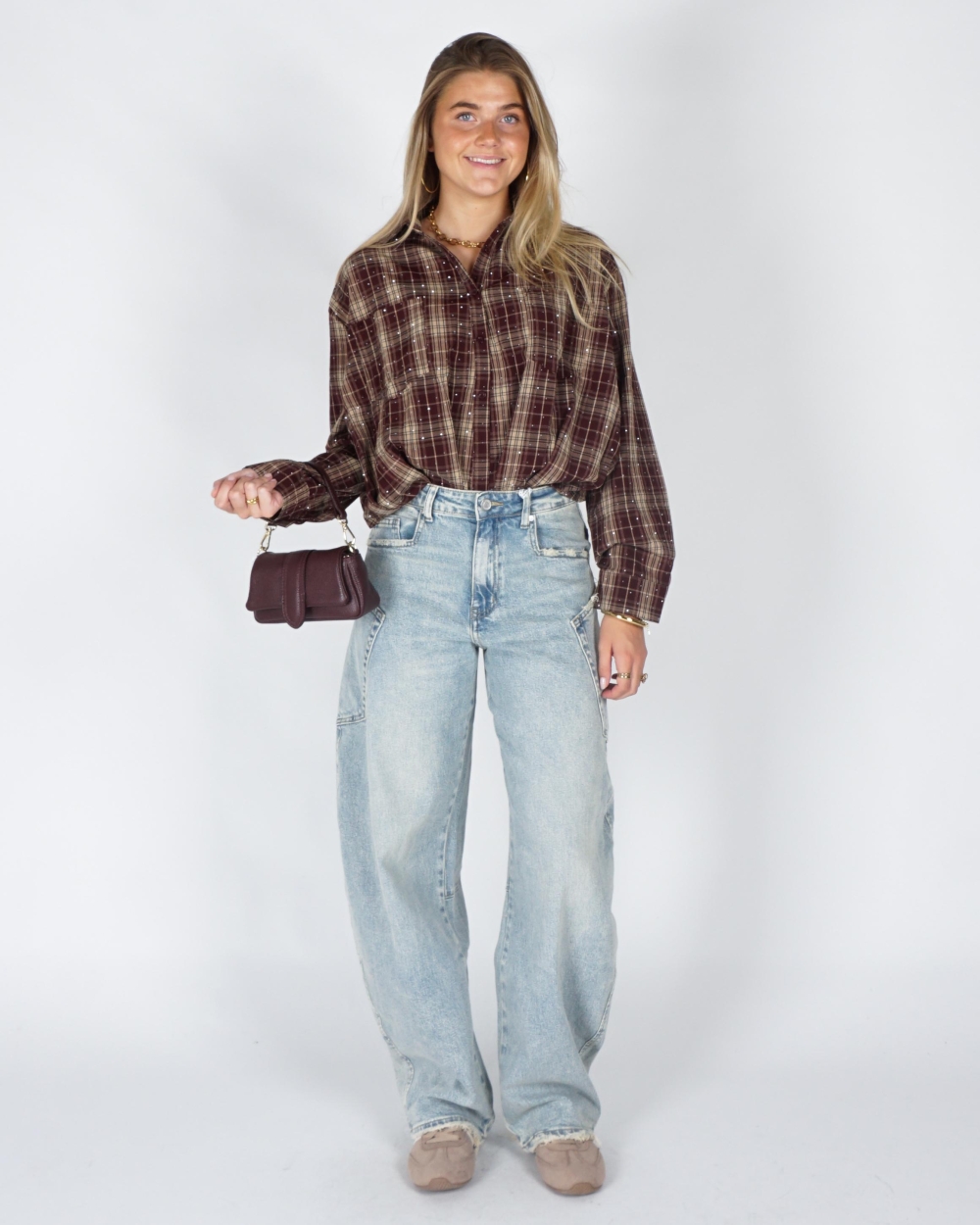 Gossip CHECK BLOUSE MET STRASS Bordeaux